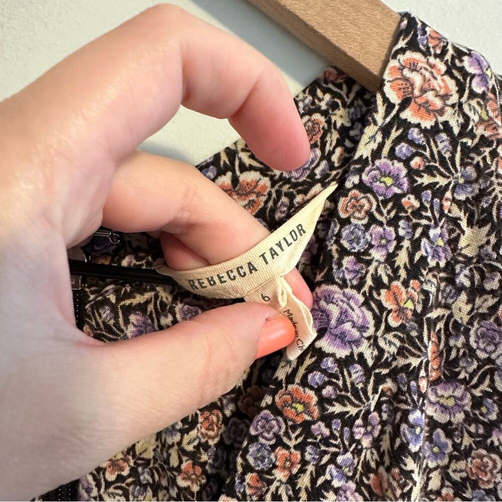 Rebecca Taylor V Neck Purple Floral Mini Dress 6 - Picture 13 of 13